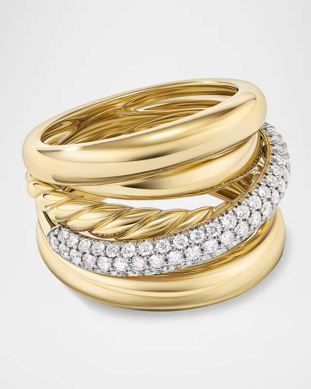 Pave Crossover Five Row Ring in 18K Yellow Gold with Diamonds, 17.7mm